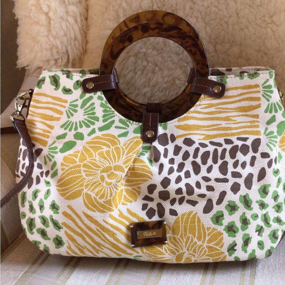 Relic Tortoise Shell Handle Canvas Handbag - image 1
